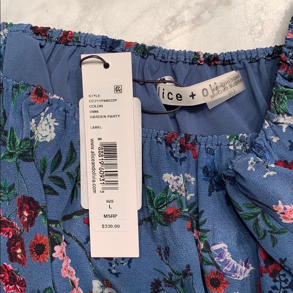 Alice+Olivia 100% silk Peasant Top in Garden Party - Picture 5 of 6